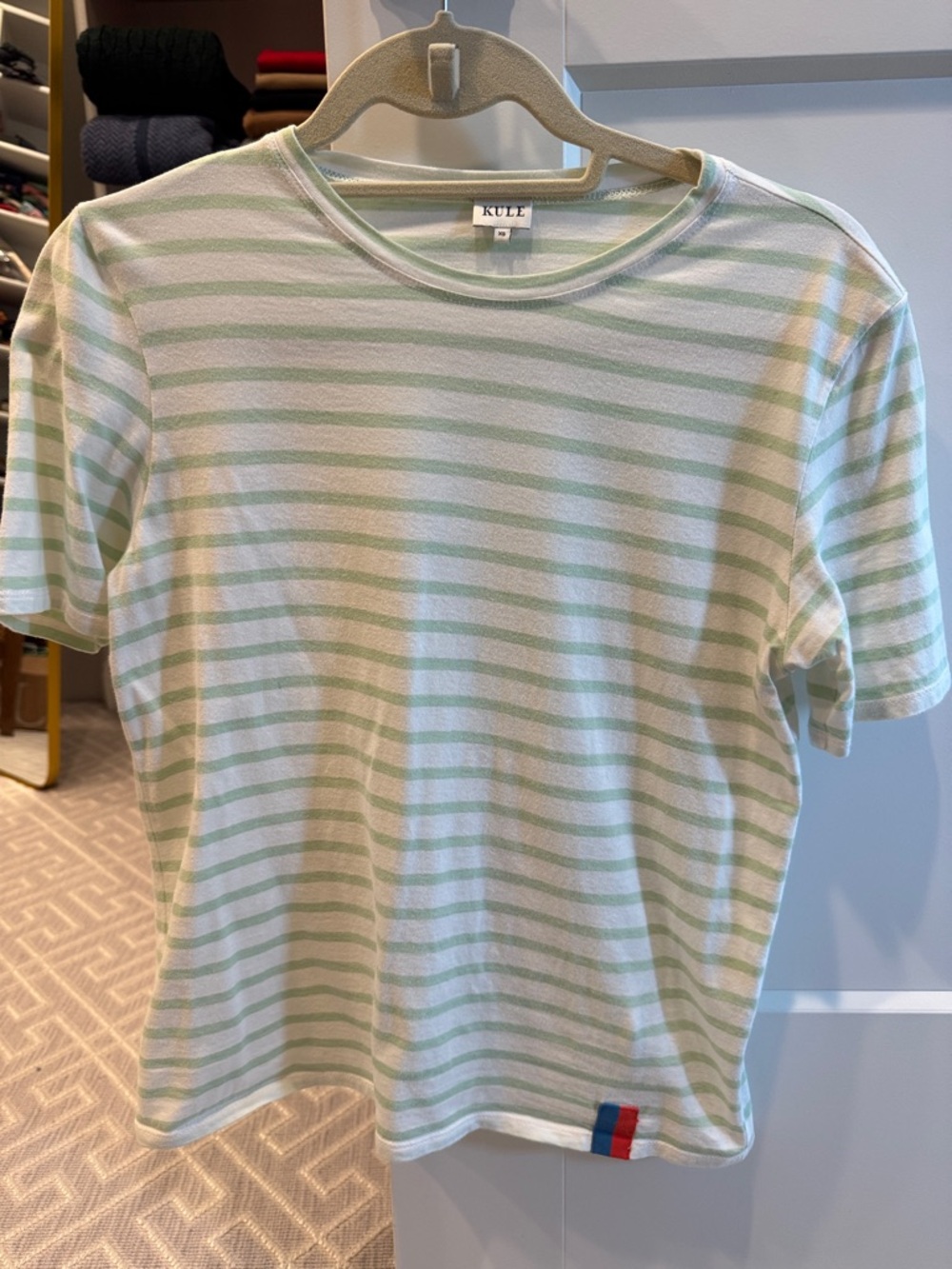 KULE Mint Green and White Striped Short Sleeve Tee